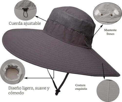 Vista 5 de Leotruny Sombrero de pescador de ala súper ancha UPF50+ sombrero impermeable para pesca Senderismo Camping