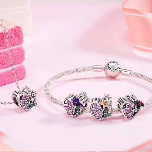 Vista 6 de NINGAN Dijes de piedra natal de marzo + marzo - Dije de nacimiento de narciso y mariposa para pulsera