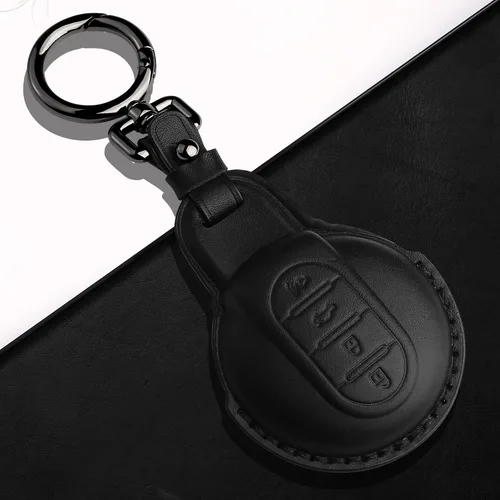 Vista 3 de Tukellen Compatible con BMW Mini - Funda de cuero para llavero compatible con BMW Mini Cooper F54, F55, F56, F57, F60, color negro