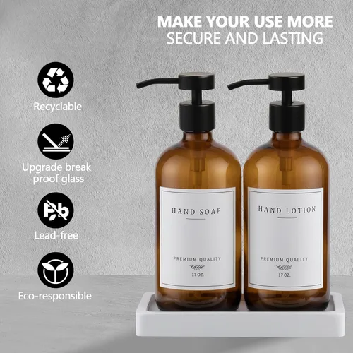 Vista 3 de Dispensador de Jabón de Vidrio Ámbar - Dispensador de Jabón de Manos para Cocina, Dispensador de Loción de Jabón para Baño con Bomba, Juego