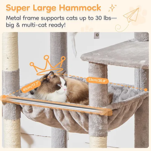 Vista 4 de Taoqimiao - Árbol para gatos de 71 pulgadas para gatos de interior grandes y adultos, torre alta de varios niveles, condominio para 2 gatos con 6