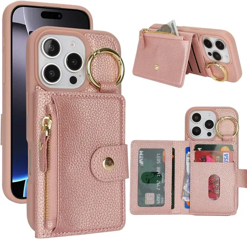 Vista 83 de Funda para iPhone 14 Plus con tarjetero, color negro Funda con cremallera y ranura para mujer y hombre