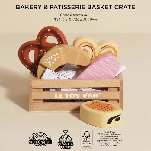 Vista 3 de Le Toy Van - Cesta de Panadero de Madera Educativa del Mercado Honeybee Comida de Juego de Madera Comida de Tienda de Juego de Supermercado