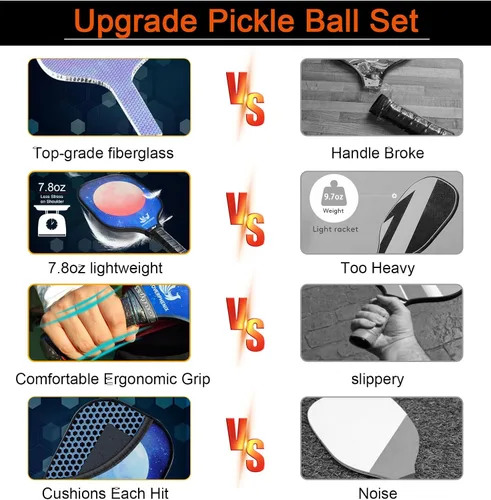 Vista 4 de Portable Pickleball Net Set, 22FT Pickle Ball Net with Paddle Set of 4 Regulation Size Net, Weather Resistant Steel Frame, Outdoor Pickleballs and