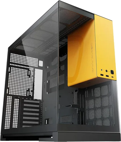Vista 12 de Geometric Future M5 de vidrio templado semitorre, chasis de juego E-ATX/ATX, acero de 1.2mm, Tipo C, paneles sin herramientas, soporte para radiador