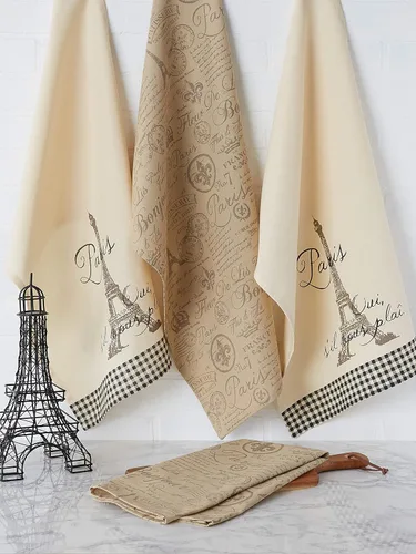 Vista 5 de DII Juego de 3 paños de cocina de algodón jacquard francés, juego de 3, paños de cocina decorativos para cocina y horneado de macarrones franceses