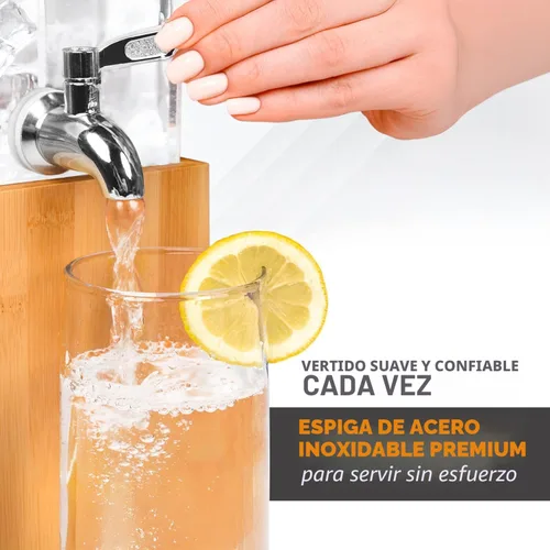 Vista 3 de Dispensador de bebidas de acrílico - Dispensador de bebidas de 1.25 galones con soporte y núcleo de hielo – Servidor de bebidas frías para fiestas