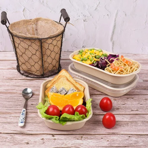 Vista 4 de Tazones desechables de 17 onzas con tapas Contenedor de preparación de comida de bagazo, paquete de 50
