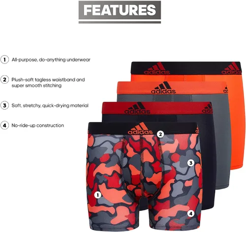 Vista 2 de adidas Boys' Youth Performance Graphic 4-Pack Boxer Brief