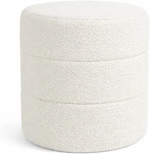 Vista 11 de HomePop Otomana redonda tapizada de piel sintética (sin tapa, solo asiento) HomePop Decoración para el hogar Pouf redondo para reposapiés – Piel