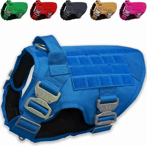 Vista 13 de Arnés táctico para perro con 4 hebillas de metal. Chaleco táctico para perro sin tirones con asa, arnés resistente para perros pequeños, chaleco