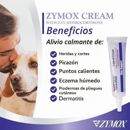 Vista 3 de Zymox Crema tópica con hidrocortisona al 0.5% para perros y gatos, 1oz