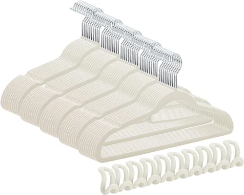 Vista 8 de Paquete de 50 + 10 perchas de terciopelo antideslizantes para ropa para trajes, perchas para ahorrar espacio de 15 a 20 libras, perchas resistentes
