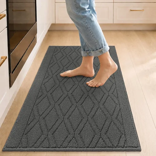 Vista 22 de COSY HOMEER Tapete de cocina antideslizantes, absorbentes para el piso, alfombra de cocina lavable, tapete de pie para fregadero, alfombra de Beige
