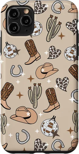 Vista 13 de Cowboy Hat & Boot & Disco Ball Pattern Brown Cowgirl Case for iPhone 17
