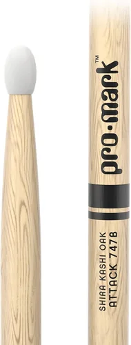 Vista 2 de ProMark Baquetas de batería Classic Attack 747B Shira Kashi Oak Baquetas, punta ovalada de nailon, un par