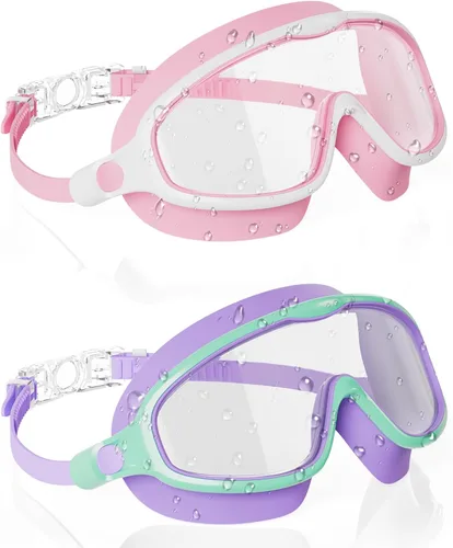 Vista 10 de Aegend Gafas de natación para niños y jóvenes de 3 a 14 años – Paquete de 2 gafas de visión clara antivaho anti-UV para natación