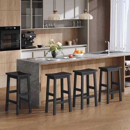 Vista 2 de HOOBRO Taburetes de bar, juego de 2 sillas de bar, taburetes de bar de altura de mostrador, taburetes de cocina de bambú, taburetes de silla de Negro