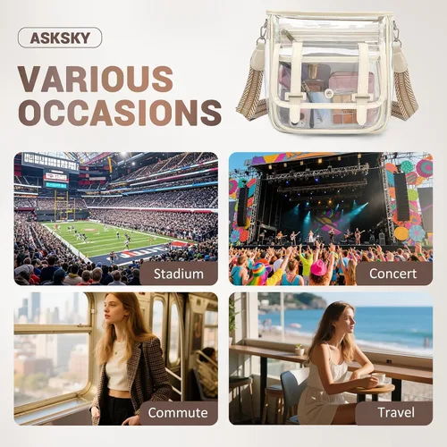 Vista 7 de Bolso Transparente ASKSKY, Bolsos de Bandolera Transparentes de PVC para Mujeres, Bolsa Transparente Resistente para Estadio, Eventos, Bolso