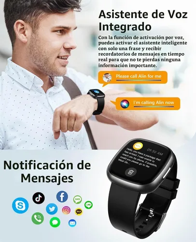 Vista 7 de EarlySincere Smart Watch for Men Women, 1.72" Retina HD Answer/Make Call Black