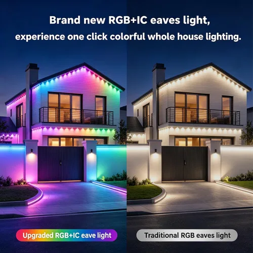 Vista 2 de Luces permanentes para exteriores para casa de 50 pies RGB+IC luces de alero inteligente, IP67 impermeables, luces LED para exteriores