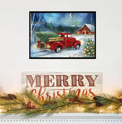 Vista 2 de RUIHA Kit de pintura de diamantes de Navidad, kit de arte de diamantes de invierno para adultos, pintura 5D de camión rojo con taladro completo
