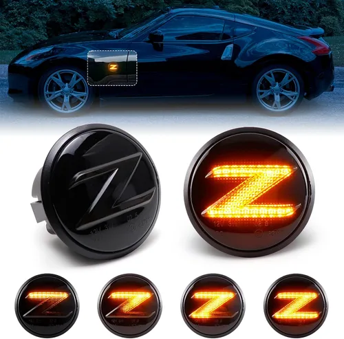 Vista 8 de Luces de señal lateral secuencial LED Amber para Nissan 370z Z34 2009-2020, 350Z Z33 2003-2009, reemplazan la señal de giro OEM 26165-1EK0A, lente