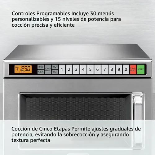 Vista 3 de Panasonic PRO1 - Horno de microondas comercial, resistente, 0.6 pies cúbicos de 2100 W, cocina de 5 etapas, pantalla LCD, acero inoxidable