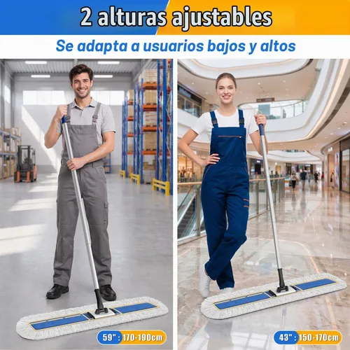 Vista 7 de Trapeador de polvo comercial de 41 pulgadas: escoba de empuje grande, industrial, resistente, trapeador seco de madera dura con 2 almohadillas