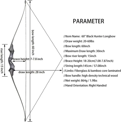 Vista 2 de Black Hunter Takedown - Juego de arco largo y flecha, arco largo de caza estadounidense de 60 pulgadas, arco de madera para caza, mano derecha