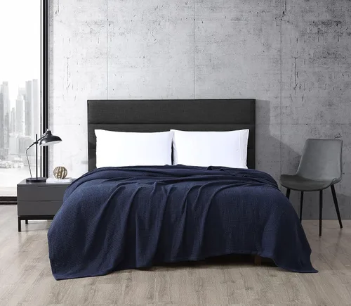 Vista 13 de Kenneth Cole - Manta tamaño King, manta de algodón 100% texturizado de rejilla de gofre para cama o sofá, ligera y transpirable para comodidad Negro