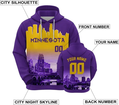 Vista 95 de Custom Football Hoodies City Night Skyline Personalized Sweatshirt Name Number Fan Gift Pullover for Men Women Youth