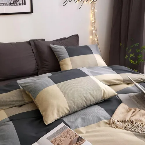 Vista 3 de HighBuy - Juego de funda de edredón a cuadros tamaño Twin XL, diseño Buffalo Grid, ropa de cama de algodón suave con patrón a cuadros, funda