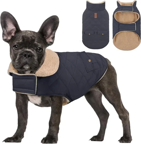 Vista 20 de Abrigo de invierno para perros pequeños, chaqueta sólida para cachorros, abrigo cálido para mascotas para clima frío, prendas acolchadas resistentes