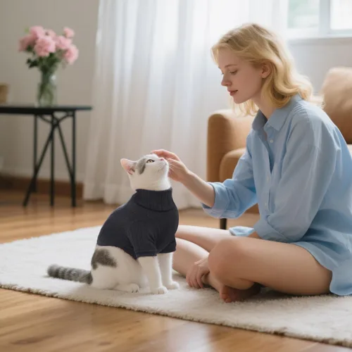 Vista 6 de Idepet Sphynx Suéter de gatos sin pelo, camisa suave para cachorros, lindo pijama de gato, ropa de algodón para mascotas, cuello alto de invierno