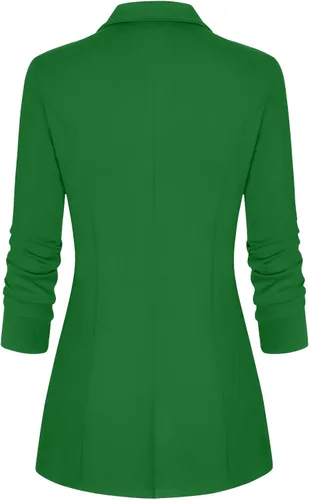 Vista 2 de Genhoo - Blazer de manga larga para mujer, cárdigan con parte delantera abierta, chaqueta de trabajo y oficina, con bolsillos y con cremallera, S-3XL