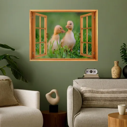 Vista 17 de wall26 Adhesivo decorativo para pared, diseño de oso y mariposa fuera de una ventana abierta, no se pega ni se pega, papel tapiz no tejido