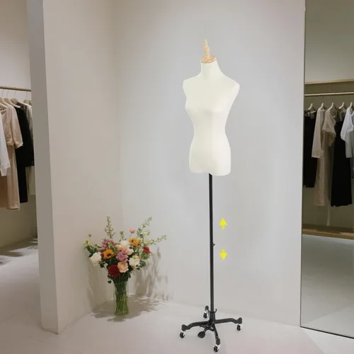 Vista 3 de Forma de vestido ajustable, maniquí de costura femenina, base de modelo de cuerpo rodante móvil, ruedas desmontables, soporte de exhibición de ropa