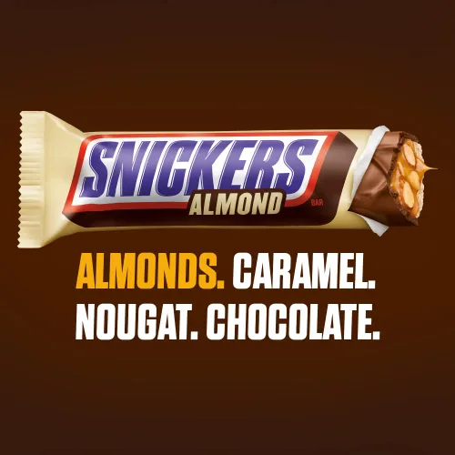 Vista 3 de SNICKERS Barras de Chocolate con Leche y Almendras, Paquete a Granel, Barras de 1.76 oz (Paquete de 24)