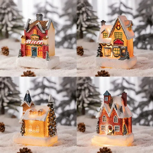 Vista 6 de Casa iluminada de pueblo de Navidad, casas de pueblo de Navidad iluminadas con LED, Navidad, invierno, aldea de nieve, casa iluminada, decoración