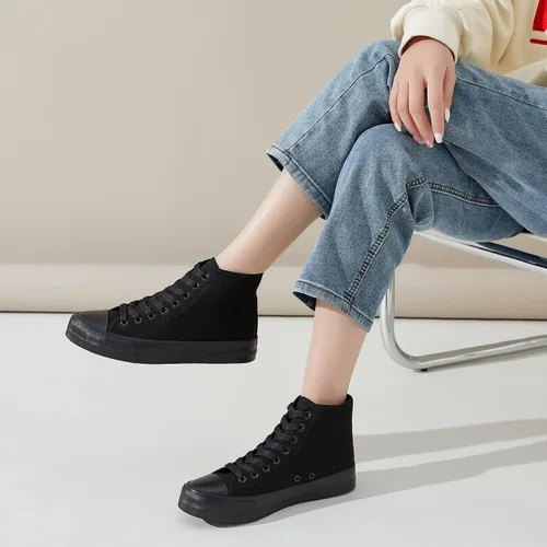 Vista 7 de Zapatillas altas para mujer, zapatos de lona blanca, tops altos, zapatos casuales con cordones