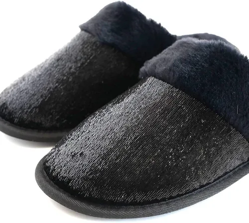 Vista 3 de Zapatillas de mujer con lentejuelas Big Fuzzy Babba Magic Lentejuelas Negro Rose House Zapatillas Mujer Lentejuelas Maggie Adornado Zapatillas
