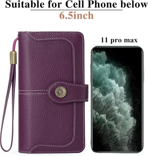 Vista 5 de FALAN MULE Cartera de cuero genuino RFID bloqueo gran capacidad Trifold señoras cartera.