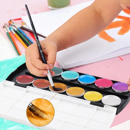 Vista 5 de Dyvicl Juego de pintura de acuarela metálica con purpurina, 12 acuarelas que cambian de color brillante, caja portátil con cepillo de agua, pinturas