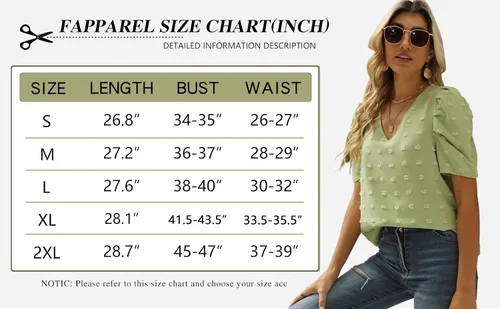 Vista 5 de FAPPAREL Camisetas de manga corta para mujer, blusas de gasa con cuello en V, lindas blusas de manga abombada