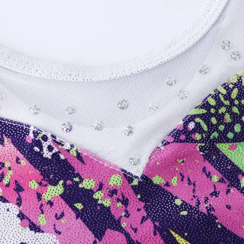 Vista 4 de Leotardos de gimnasia para niñas pequeñas, trajes de ballet de baile, sin mangas, monos brillantes con arco de Rianbow Galaxy de secado rápido