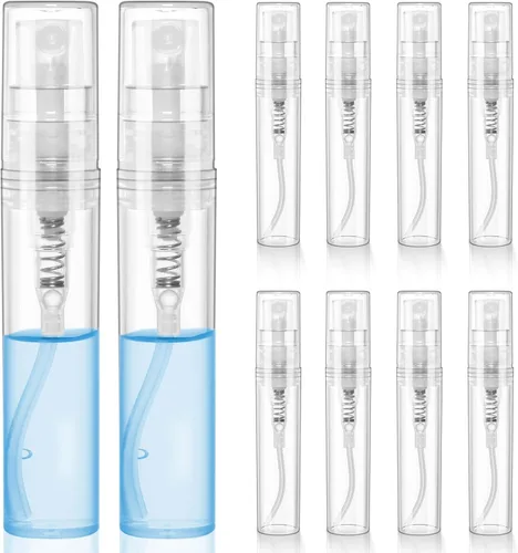 Vista 8 de Chiallco Mini Botellas de Muestra de Perfume, Paquete de 10 Unidades de 5 ml de Botella de Spray de Perfume Pequeña de Plástico, Neblina Fina