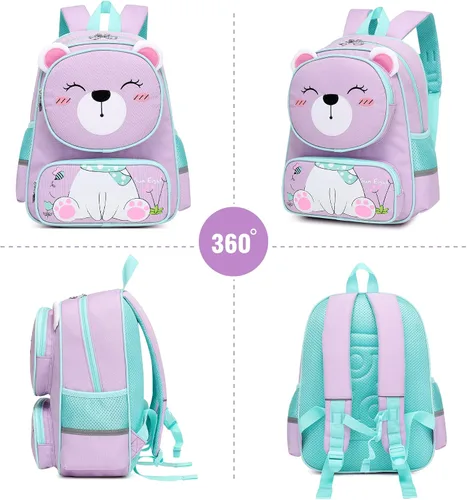 Vista 4 de Reqinqin Mochila para bebé niña y niña, linda mochila de animales 3D con dibujos animados para la escuela de 3 a 9 años para niñas y niños, Little