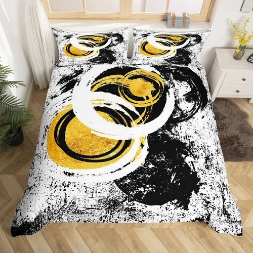 Vista 8 de Manfei Juego de funda de edredón abstracta tamaño individual, juego de ropa de cama geométrico moderno de 2 piezas para decoración de dormitorio
