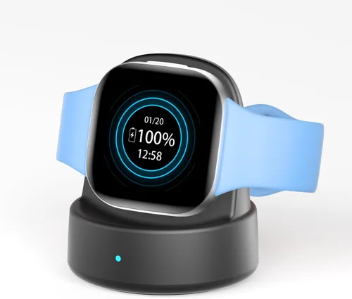 Vista 8 de Base de carga para Fitbit Sense/Sense 2/Versa 3/Versa 4, soporte de cargador magnético de reloj con cable USB-C, accesorios para relojes Negro